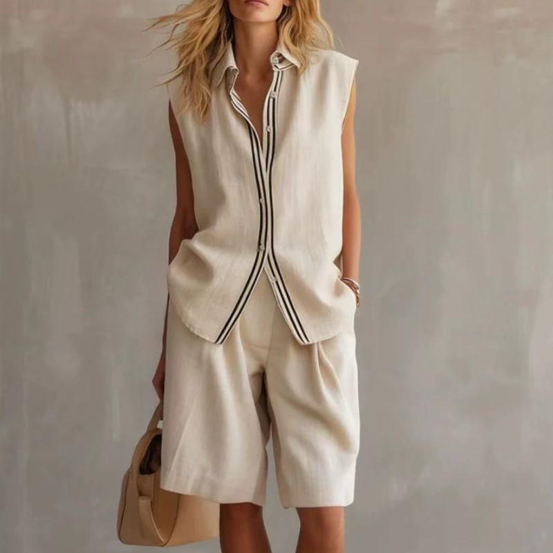 Summer Fashion Solid Linen Ble - Shirt Camp Collar recension och pris