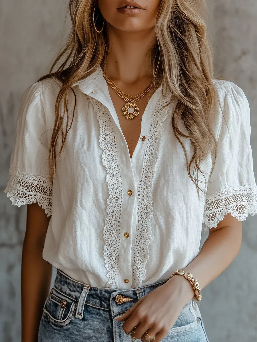 Elegant Women's Shirts Casual  - Linen Shirt Breathable recension och pris