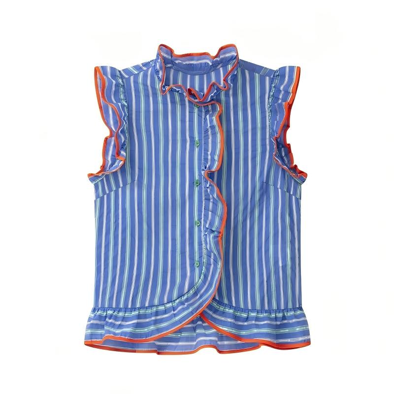 Women's blue vertical striped  - Shirt Camp Collar recension och pris