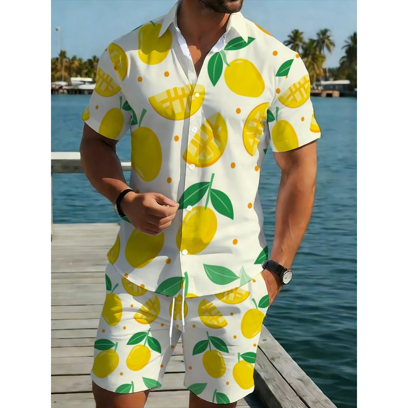 Men Linen Print Short Sleeve S - Short Linen Drawstring recension och pris