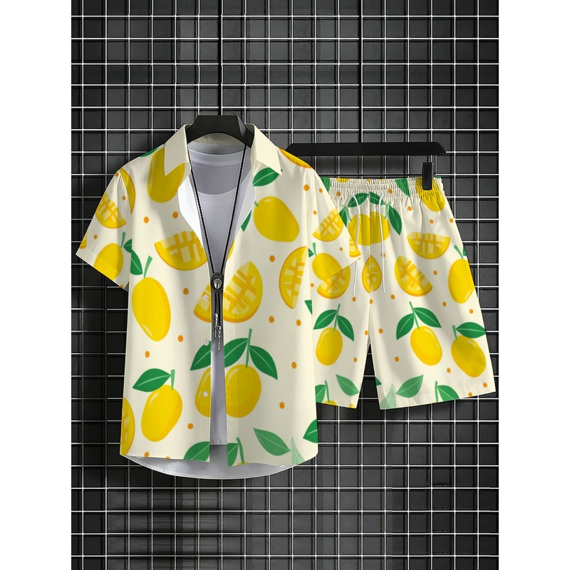Men Linen Print Short Sleeve S - Short Linen Drawstring recension och pris