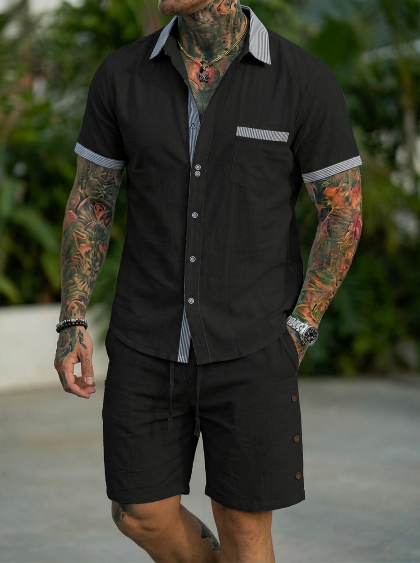 Men's Fashion Cuban Style Shir - Short Linen Drawstring recension och pris