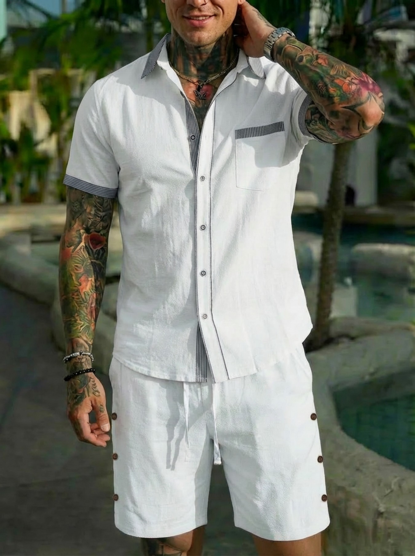 Men's Fashion Cuban Style Shir - Short Linen Drawstring recension och pris