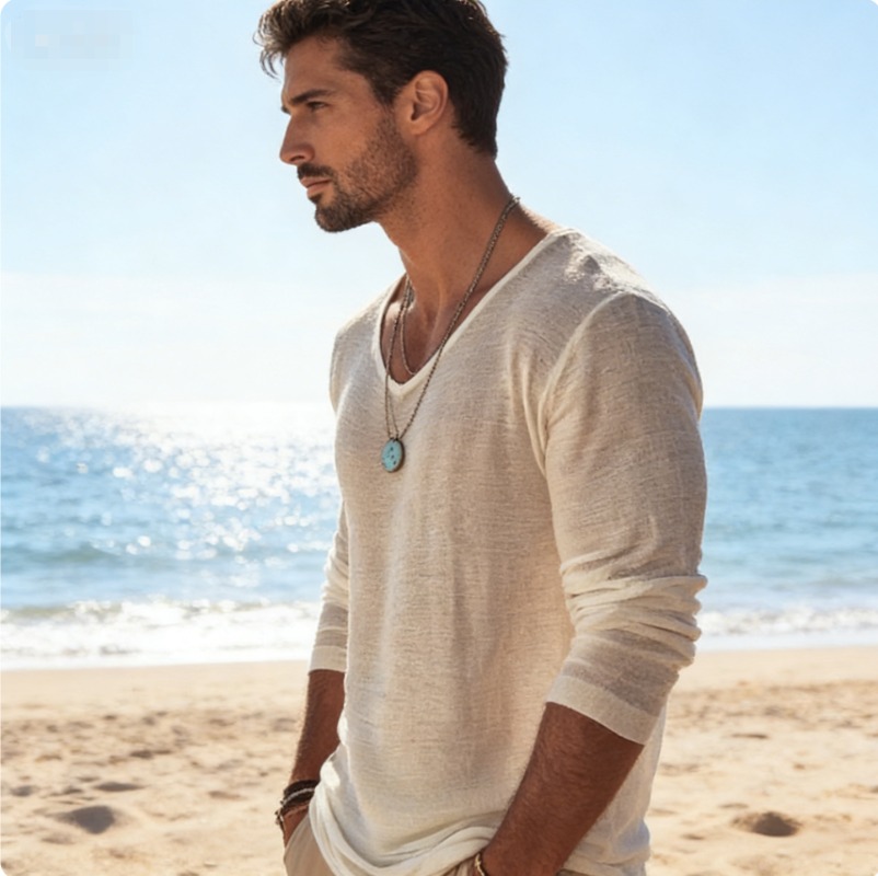 Men's Casual V-Neck Linen Blen - Linen Shirt Breathable recension och pris